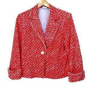 Ellen & Co. Orange and White Colorful Summer Blazer, Medium